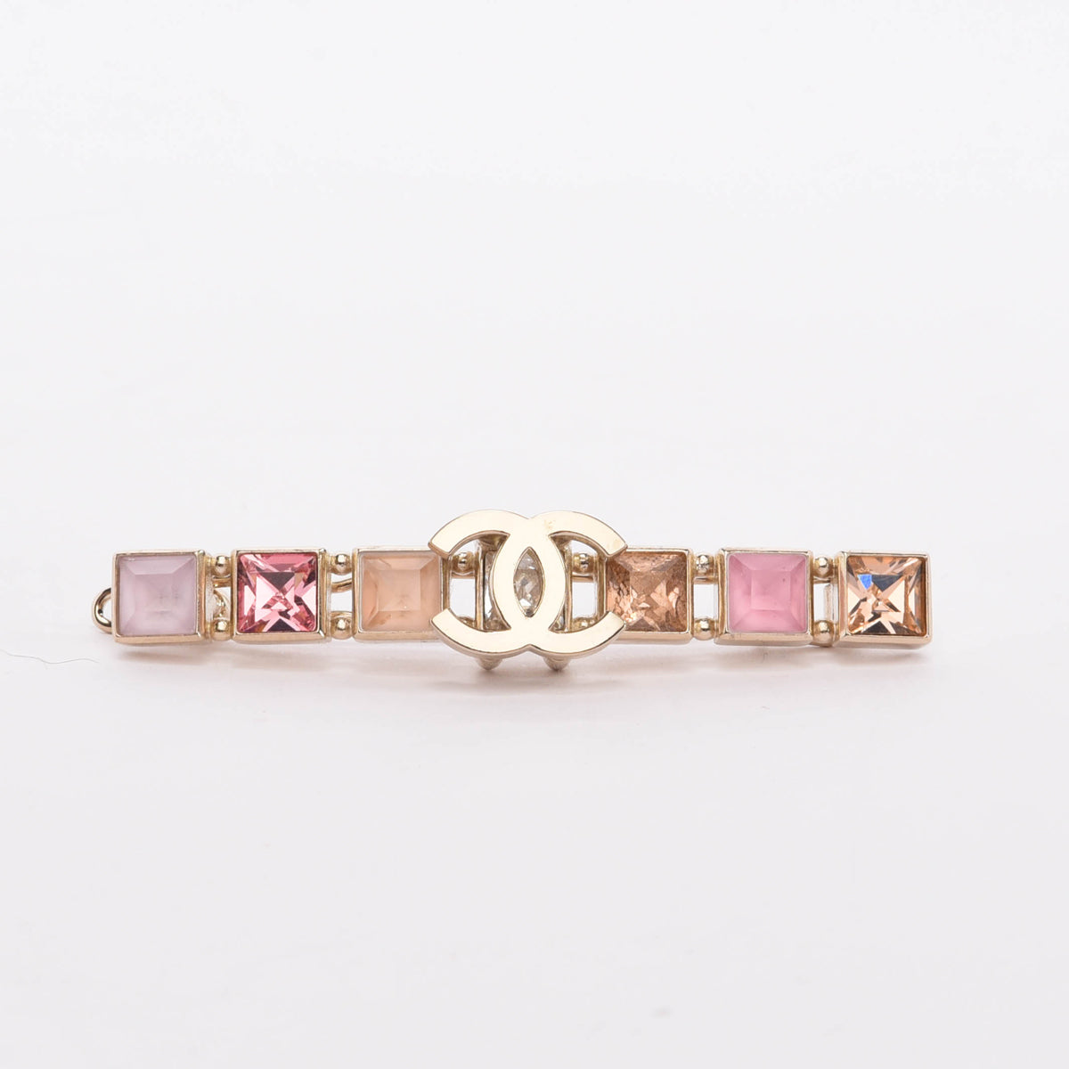 Chanel Gold & Pink Crystal CC Hair Clip