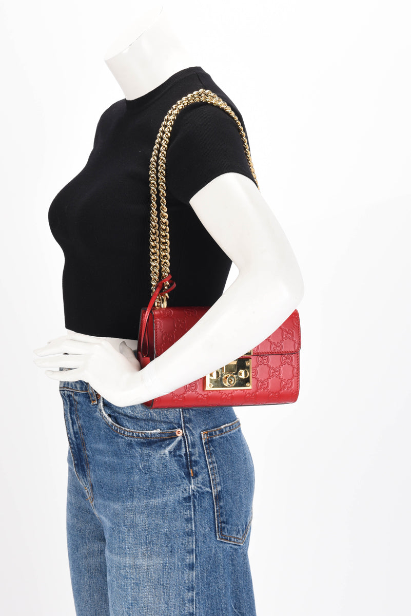 Gucci Red Guccissima Small Padlock Bag