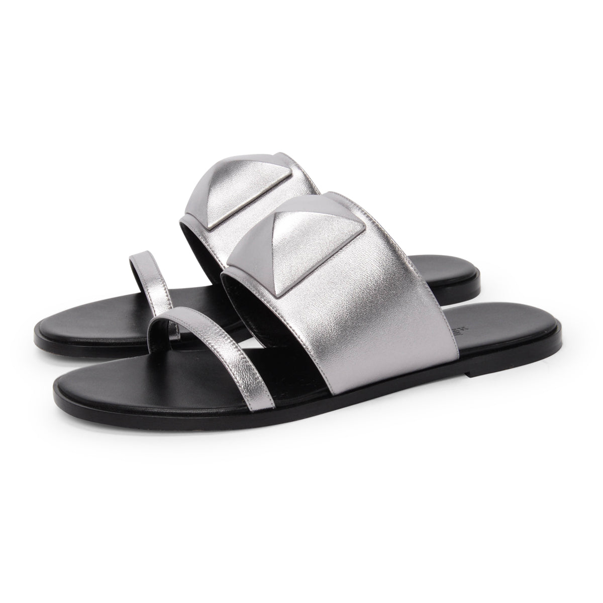 Hermes Gris Argente Lambskin Caia Sandals 39
