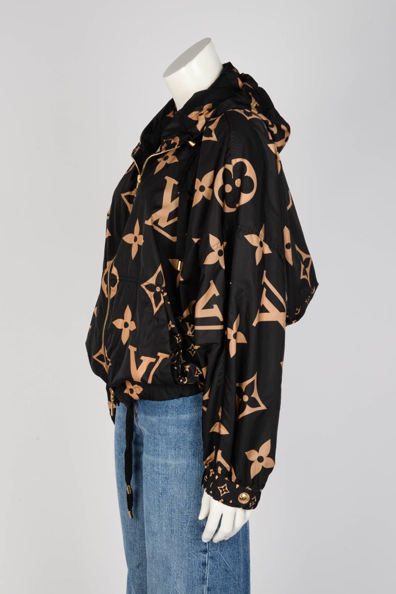 Louis Vuitton Black & Tan Nylon Monogram Hooded Jacket FR 42