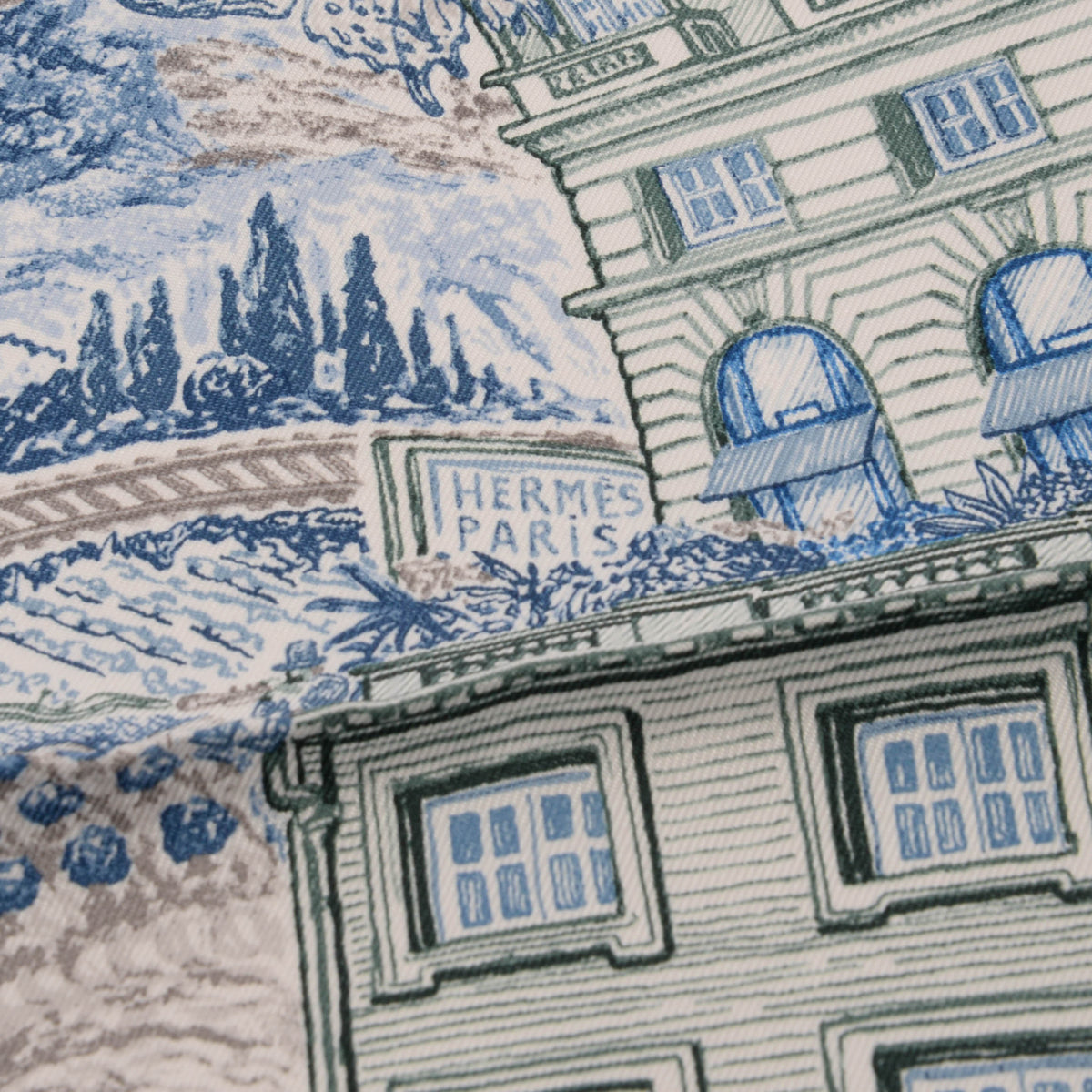 Hermes Blue Electric Silk Les Folies Du Faubourg Scarf