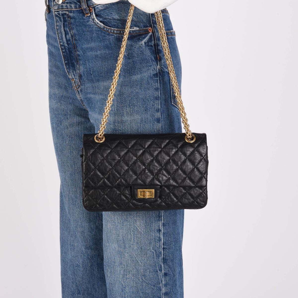 Chanel Black Distressed Calfskin 2.55 Reissue 225 Flap Bag