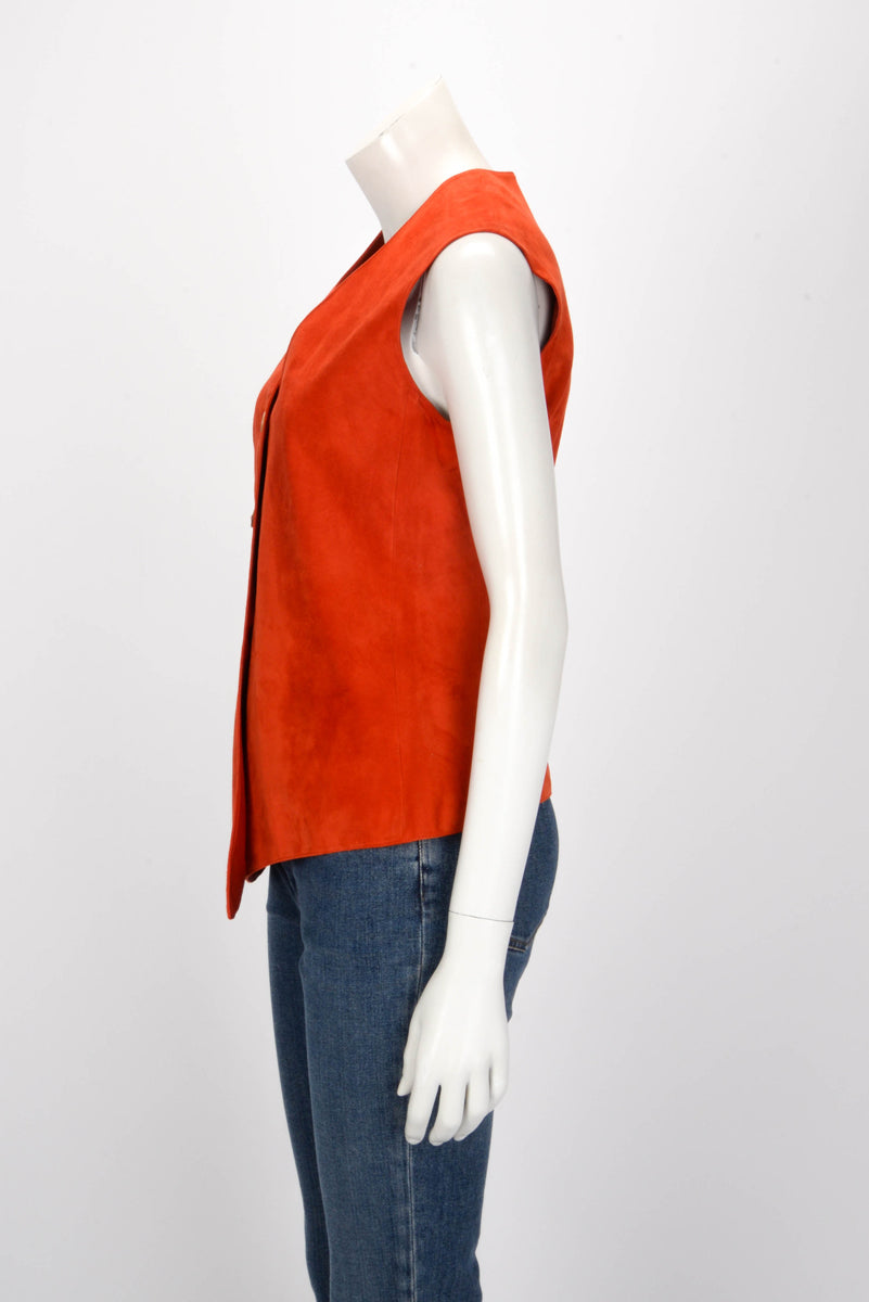 Hermes Burnt Orange Suede H Button Vest FR 40