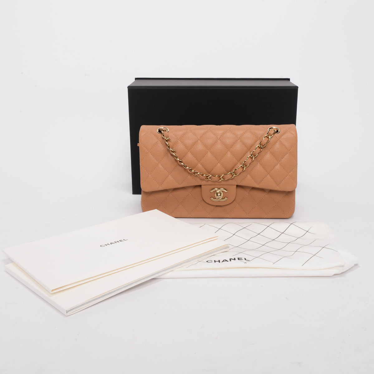 Chanel Dark Beige Caviar Medium Classic Flap Bag LGHW
