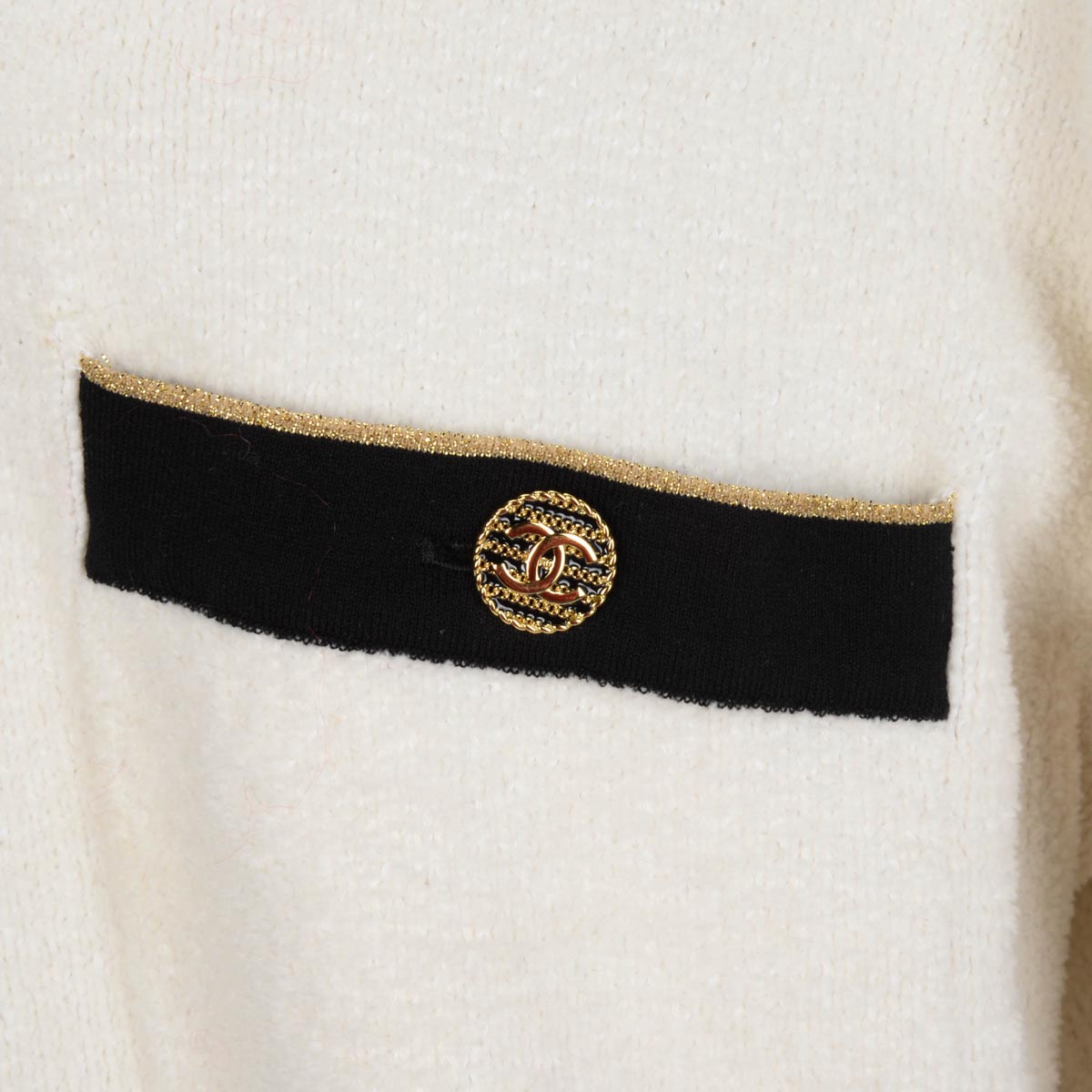 Chanel Ecru & Black Chenille Cropped Cardigan FR50