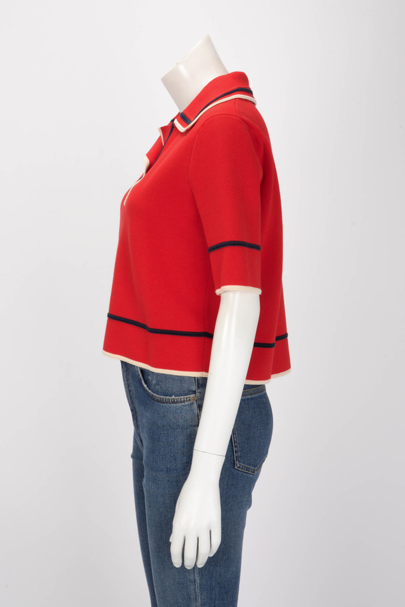 Gucci Red Knit Boxy Cropped Polo M