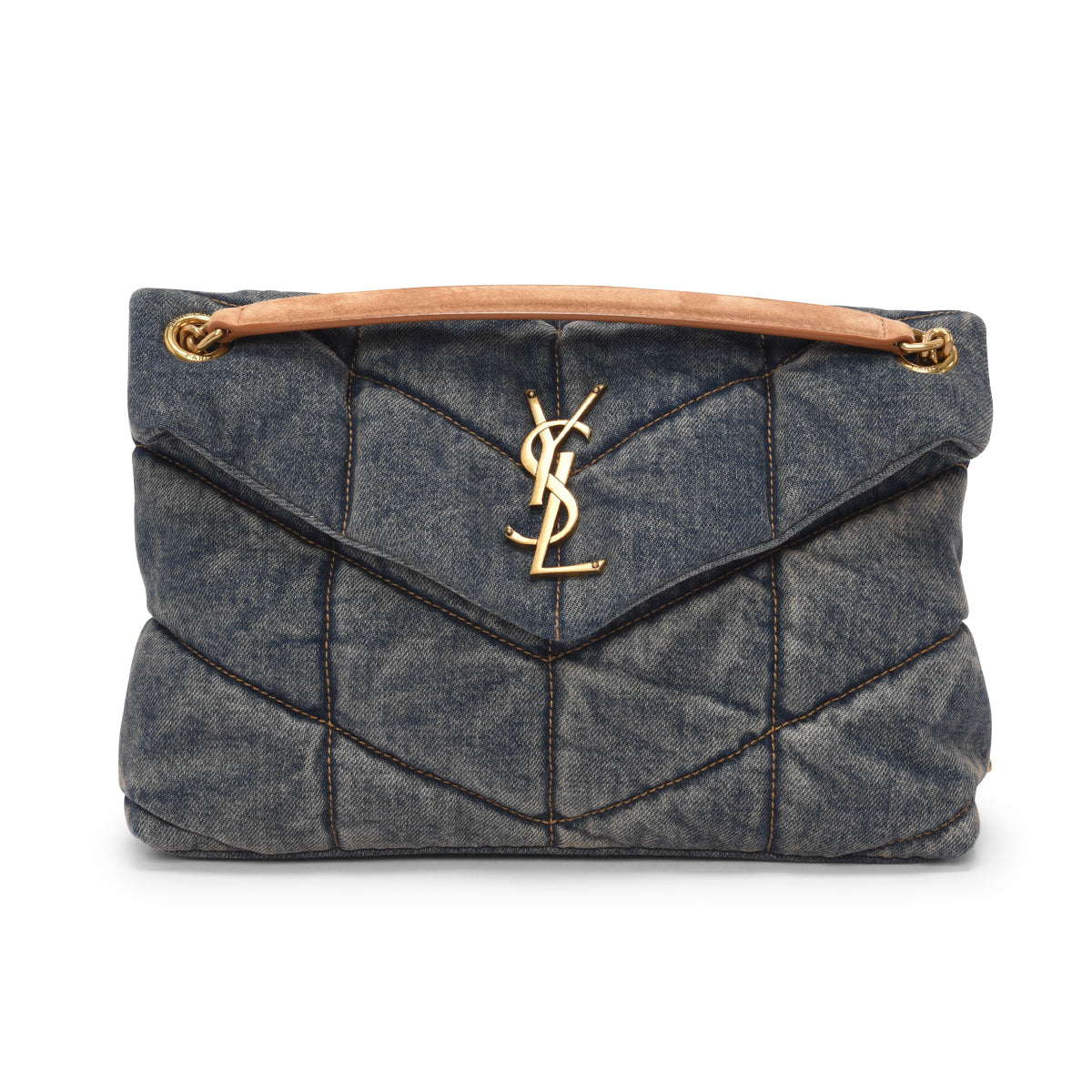 Saint Laurent Washed Blue Denim Small Puffer Lou Bag