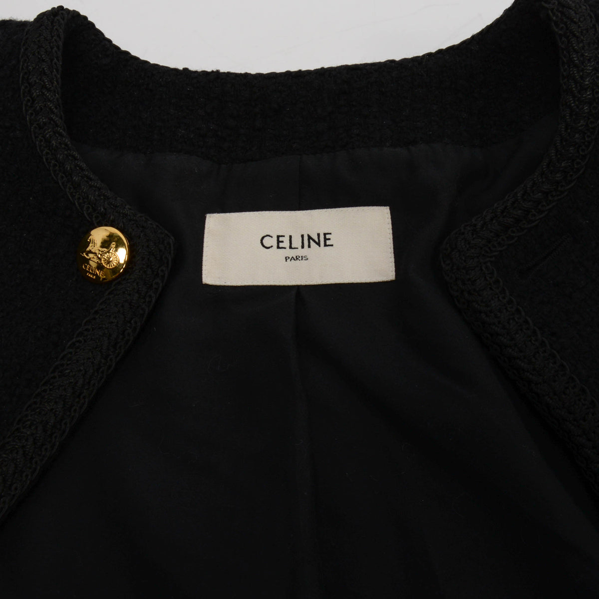 Celine Black Boucle Tweed Chasseur Jacket FR 42