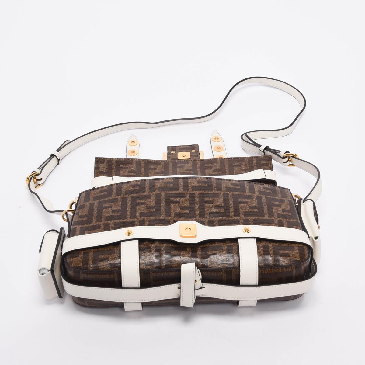 Fendi Tobacco & White Zucca Canvas Cage Baguette Bag