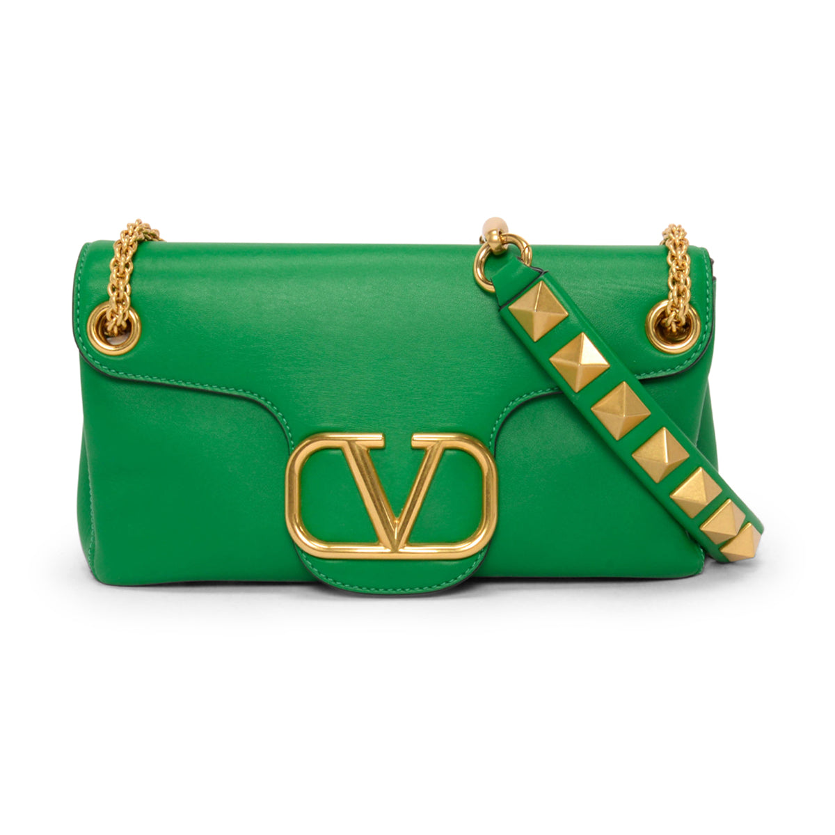Valentino Ultra Green Nappa Stud Sign Shoulder Bag