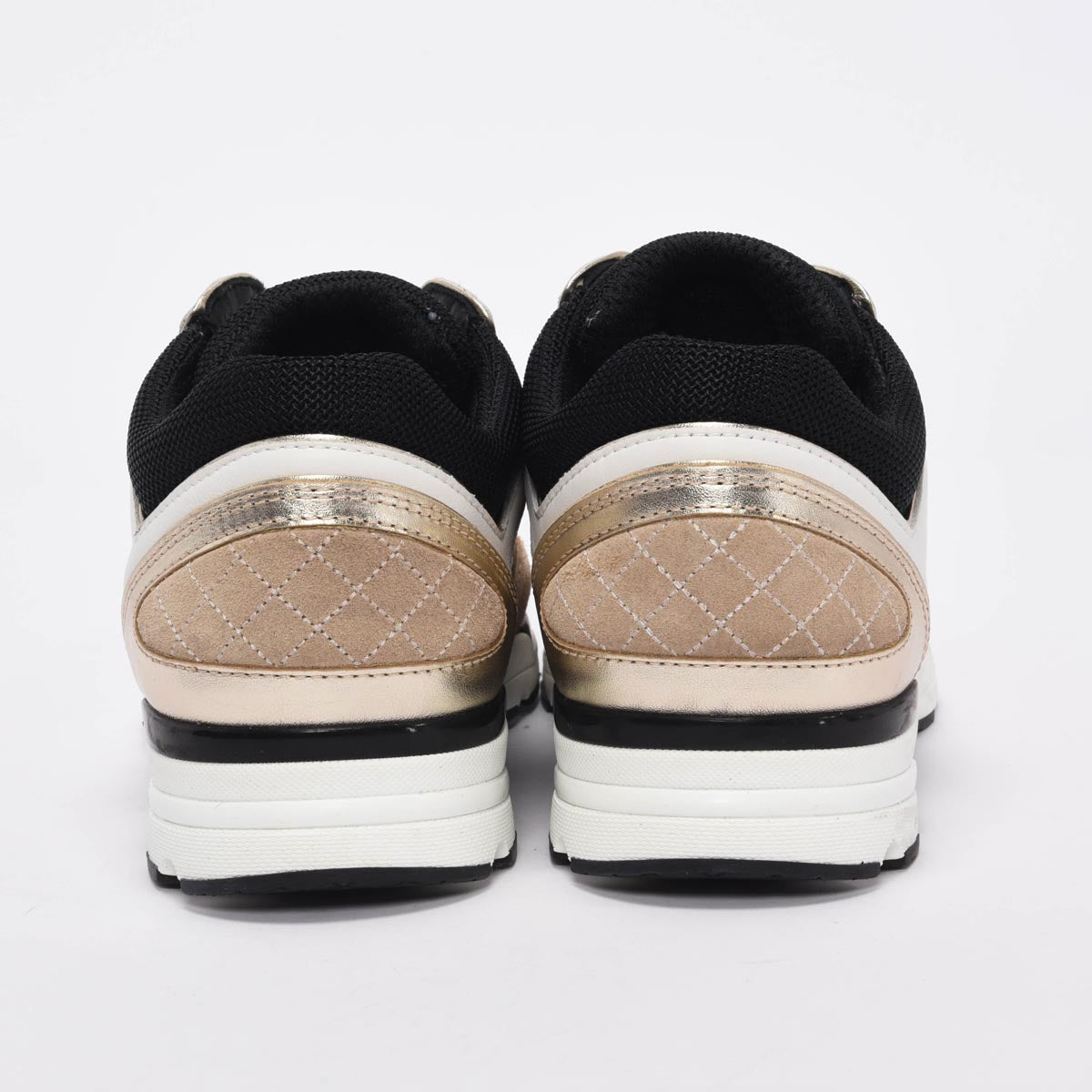 Chanel Beige & Gold Mixed Fibers CC Trainer Sneakers 37.5