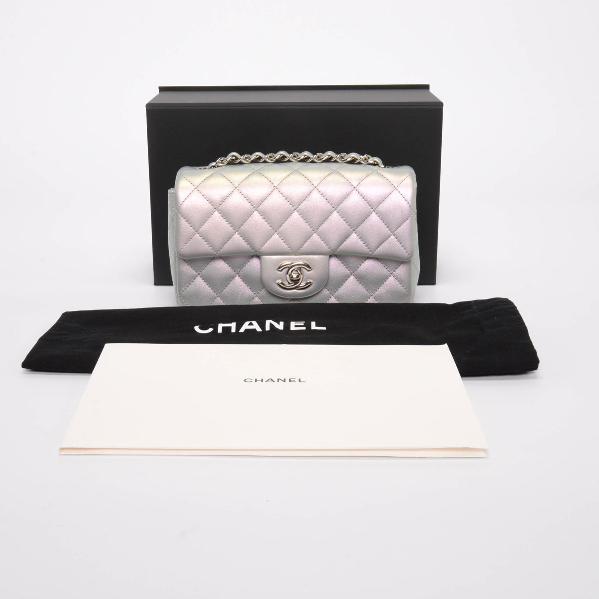 Chanel Purple Iridescent Calfskin Mini Rectangular Flap Bag