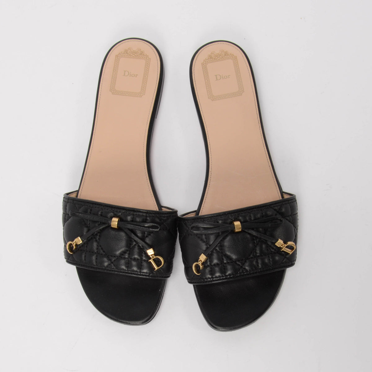 Dior Black Lambskin Dior Cannage Slides 40