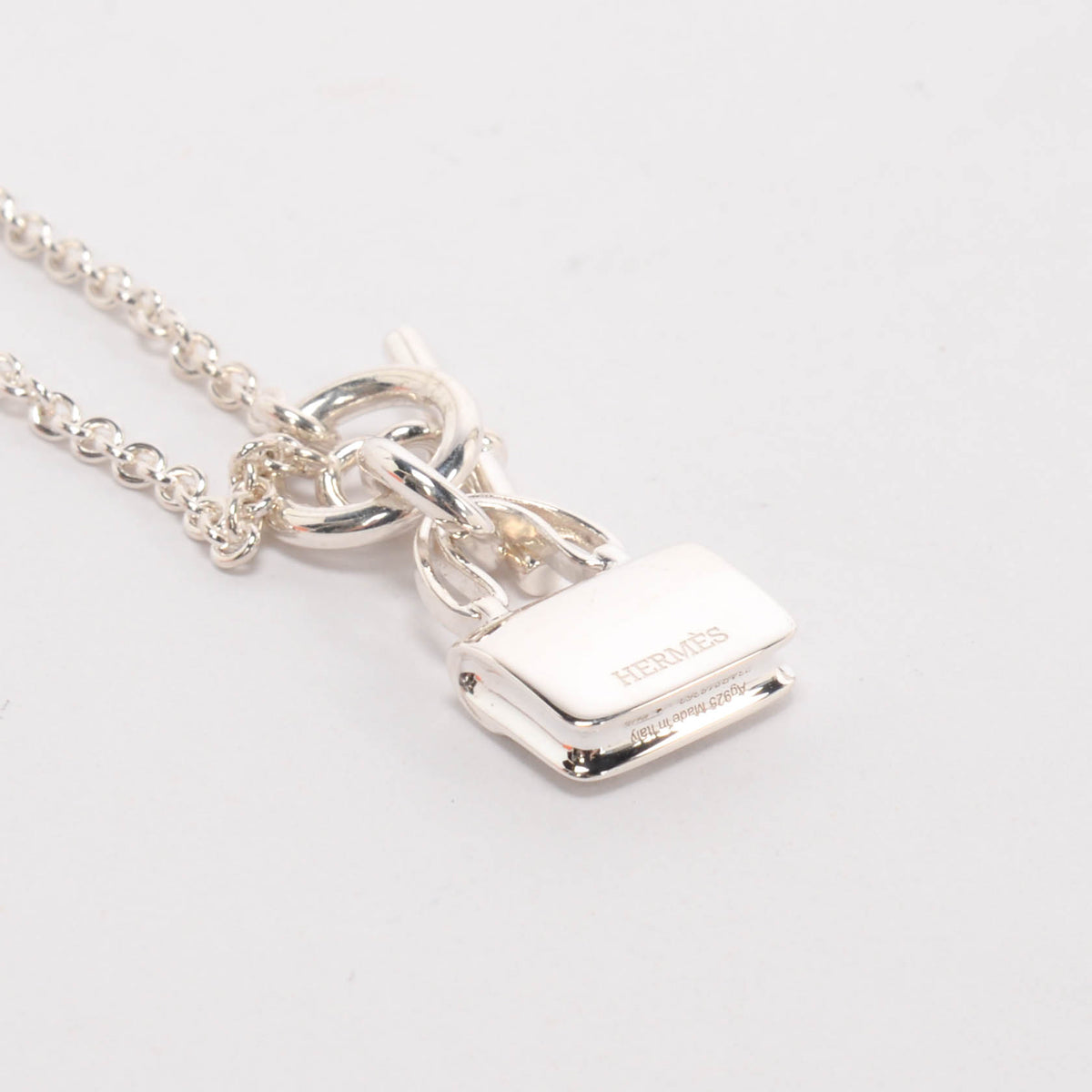 Hermes Sterling Silver Amulettes Constance Pendant Necklace