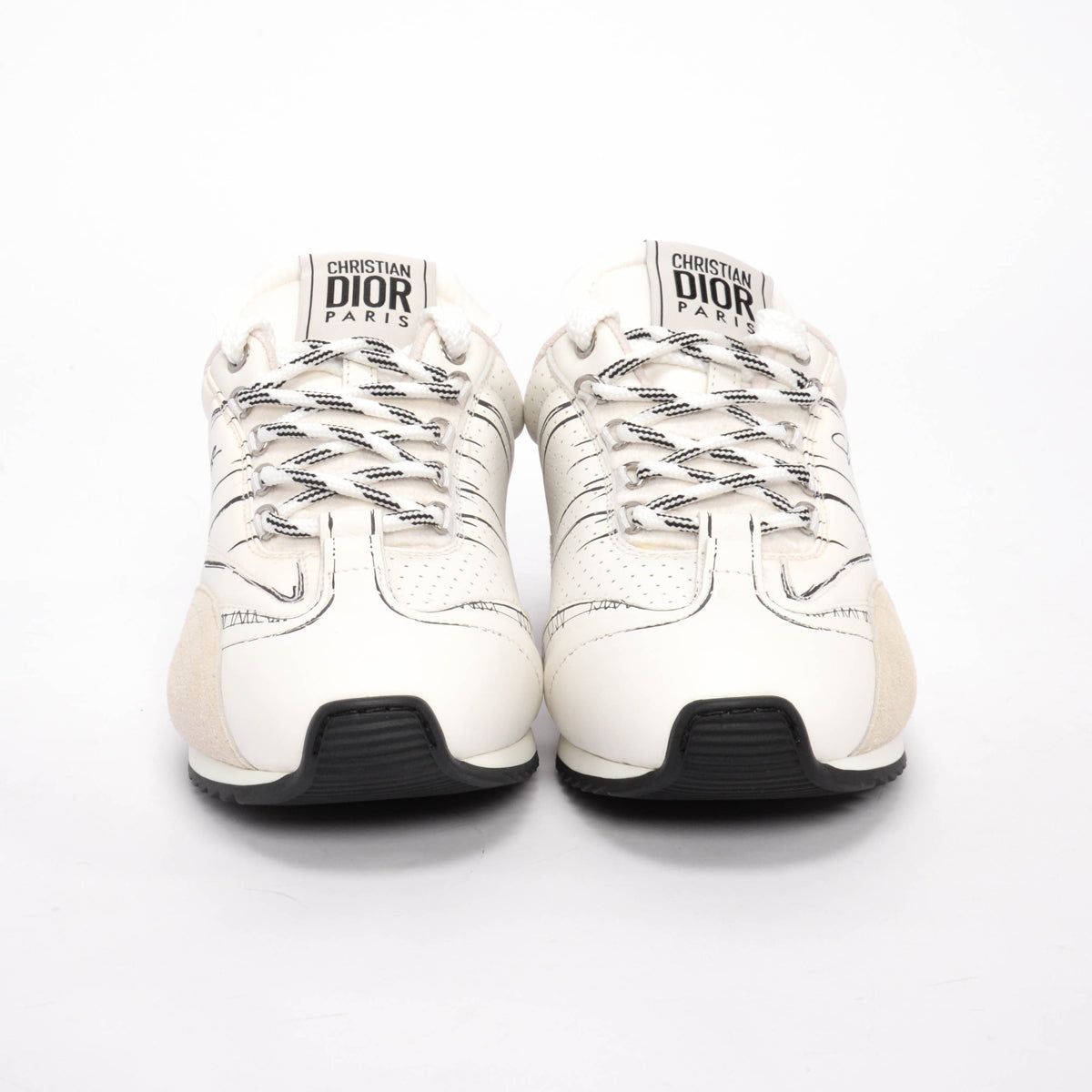 Dior White Calfskin & Suede D-Sketch Sneakers 38