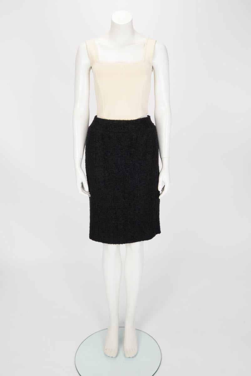 Chanel Black Boucle Pencil Skirt FR 50