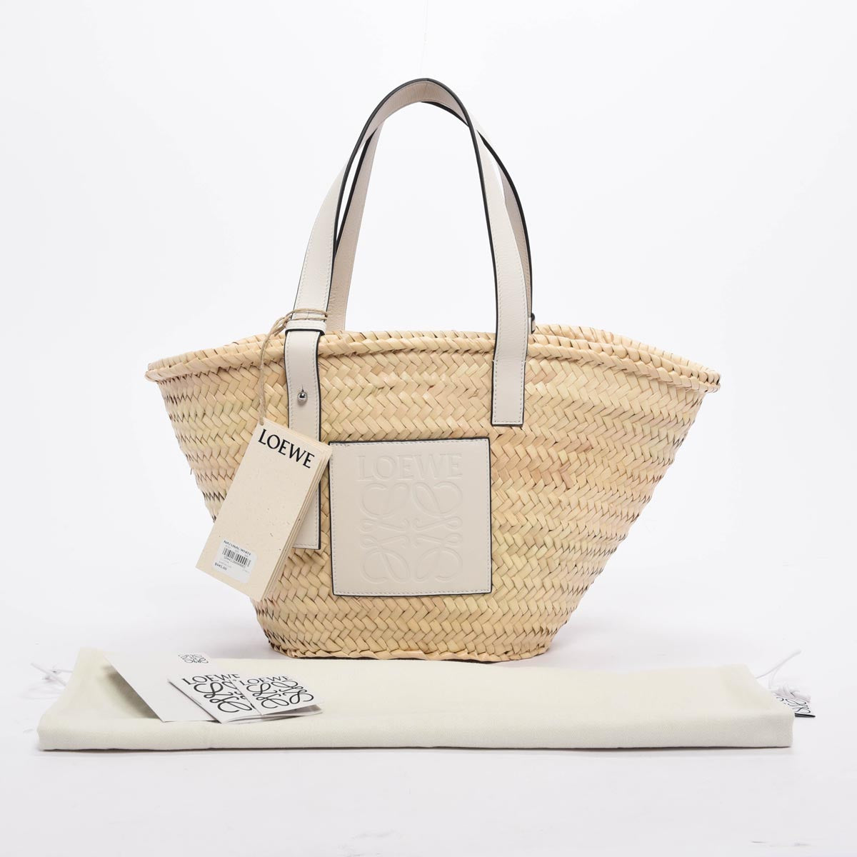Loewe White Raffia Medium Basket Tote