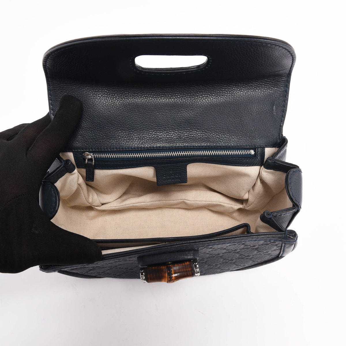 Gucci Dark Teal Guccissima Medium New Bamboo Bag