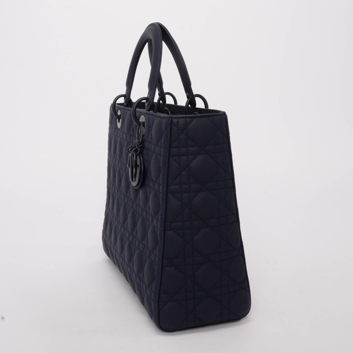 Dior Navy Ultramatte Cannage Calfskin Large Lady Dior Tote