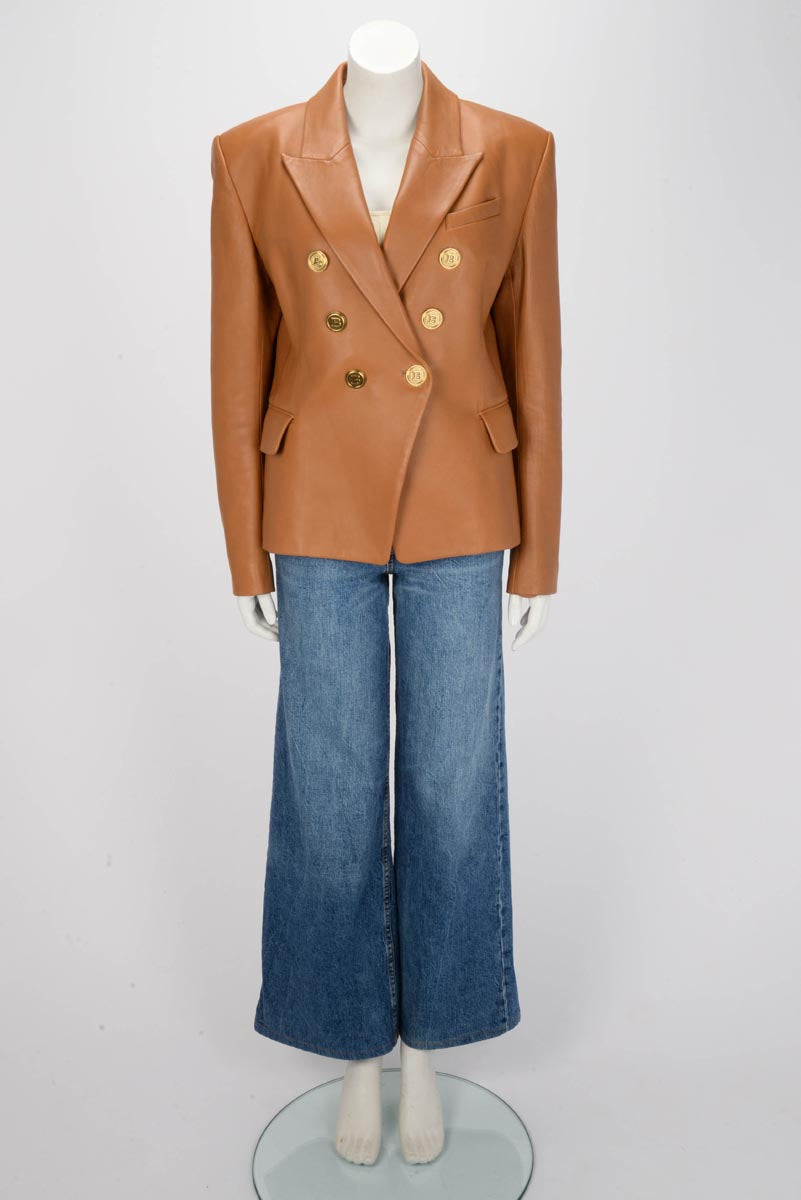 Balmain Tan Lambskin Classic Blazer FR 46