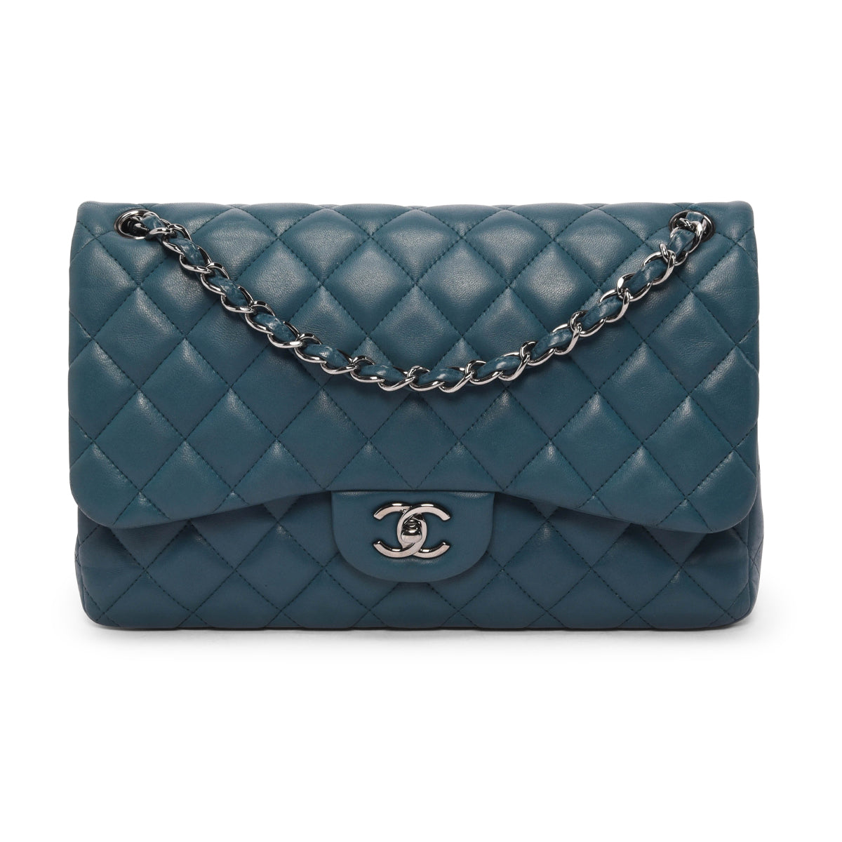 Chanel Teal Quilted Lambskin Large Classic Double Flap Bag