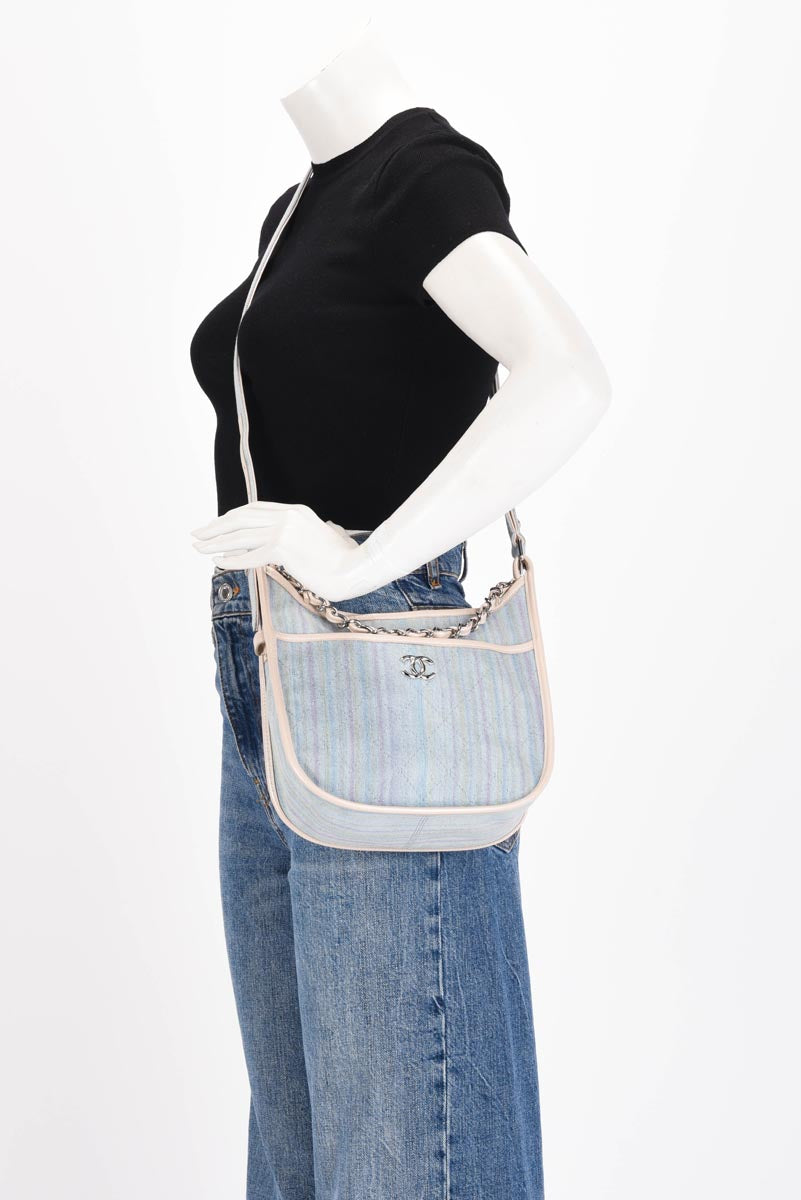 Chanel Light Blue Quilted Denim Jungle Stroll Hobo Bag
