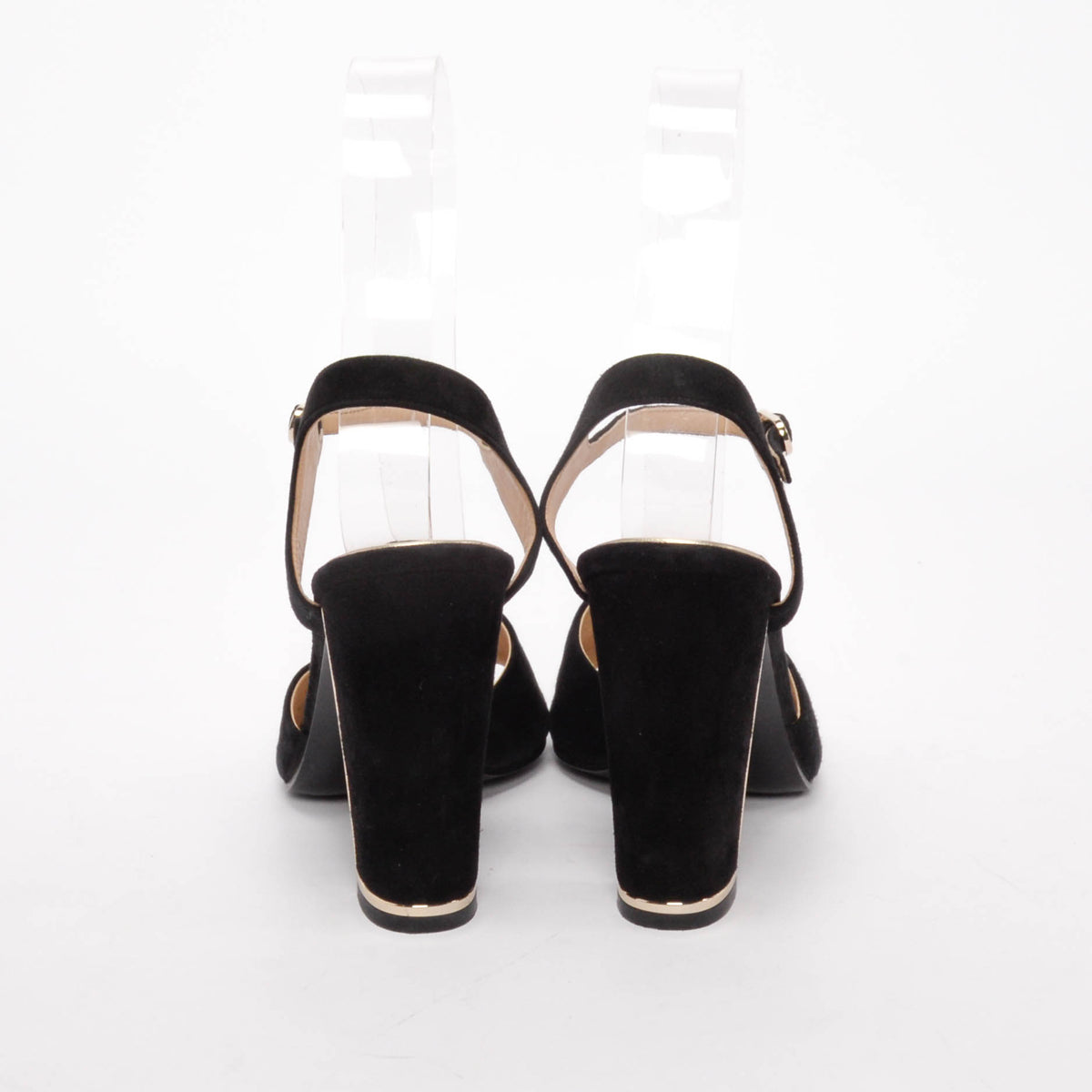 Chanel Black Suede Gold Trim Sandals 40