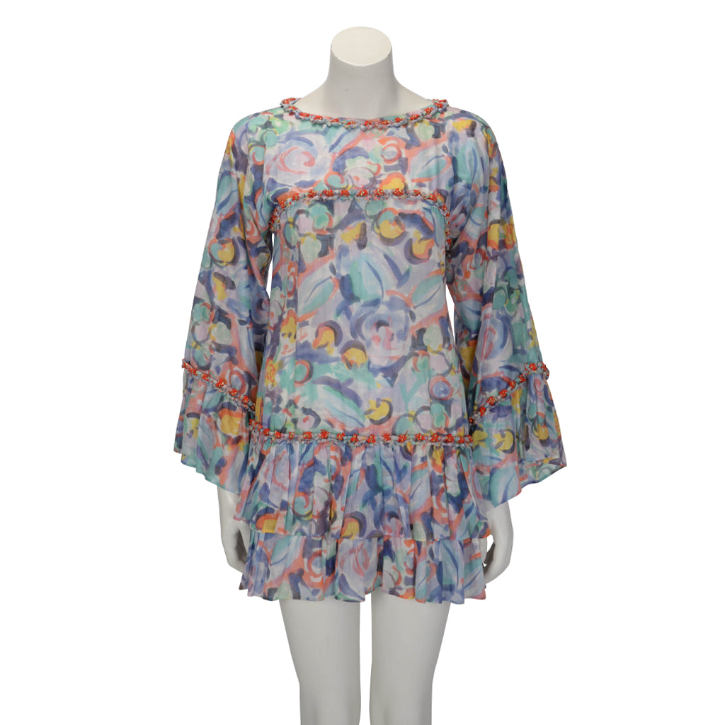 Chanel Multi-Colour Printed Cotton Gathered Mini Dress FR 38
