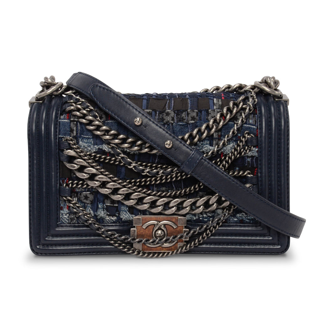 Chanel Navy Patchwork Enchained Old Medium Boy Bag