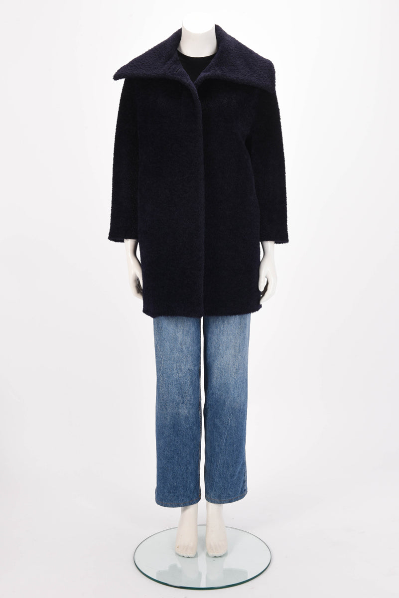 Max Mara Navy Alpaca Blend Wide Collar Coat IT 36