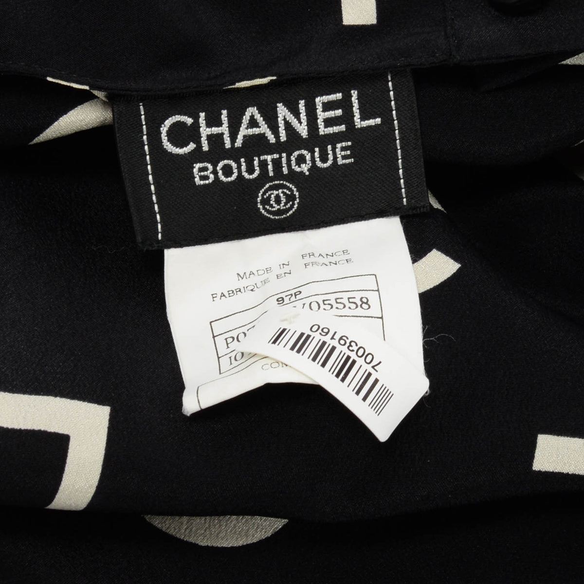 Chanel Vintage Black & White Silk CC Logo Letter Top FR 38