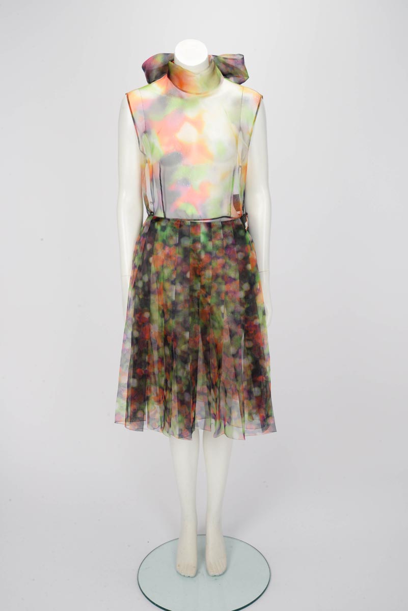 Prada Multi Colour Organza Pleated Dress IT 44