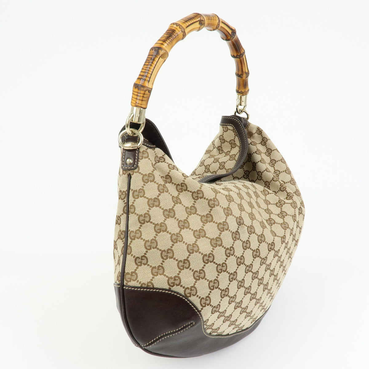 Gucci Beige GG Canvas Bamboo Peggy Hobo Bag