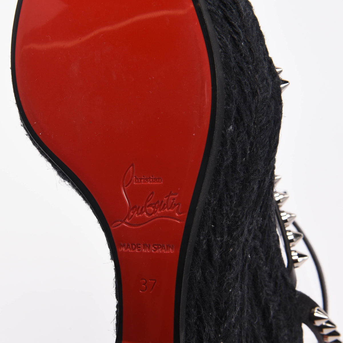 Christian Louboutin Black Raffia Mafaldina Zeppa Studded Wedges
