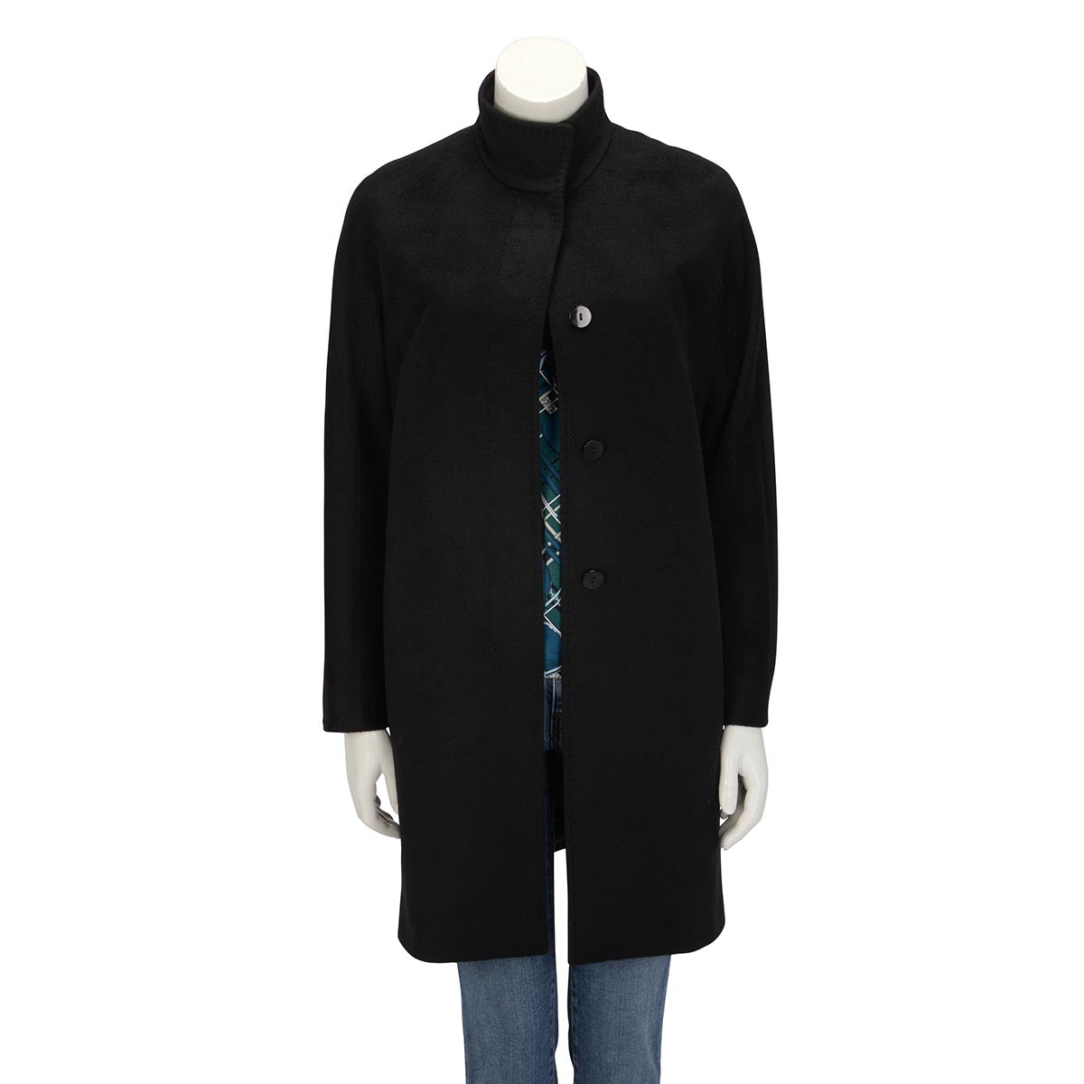 Max Mara Studio Black Wool High Neck Coat IT 40