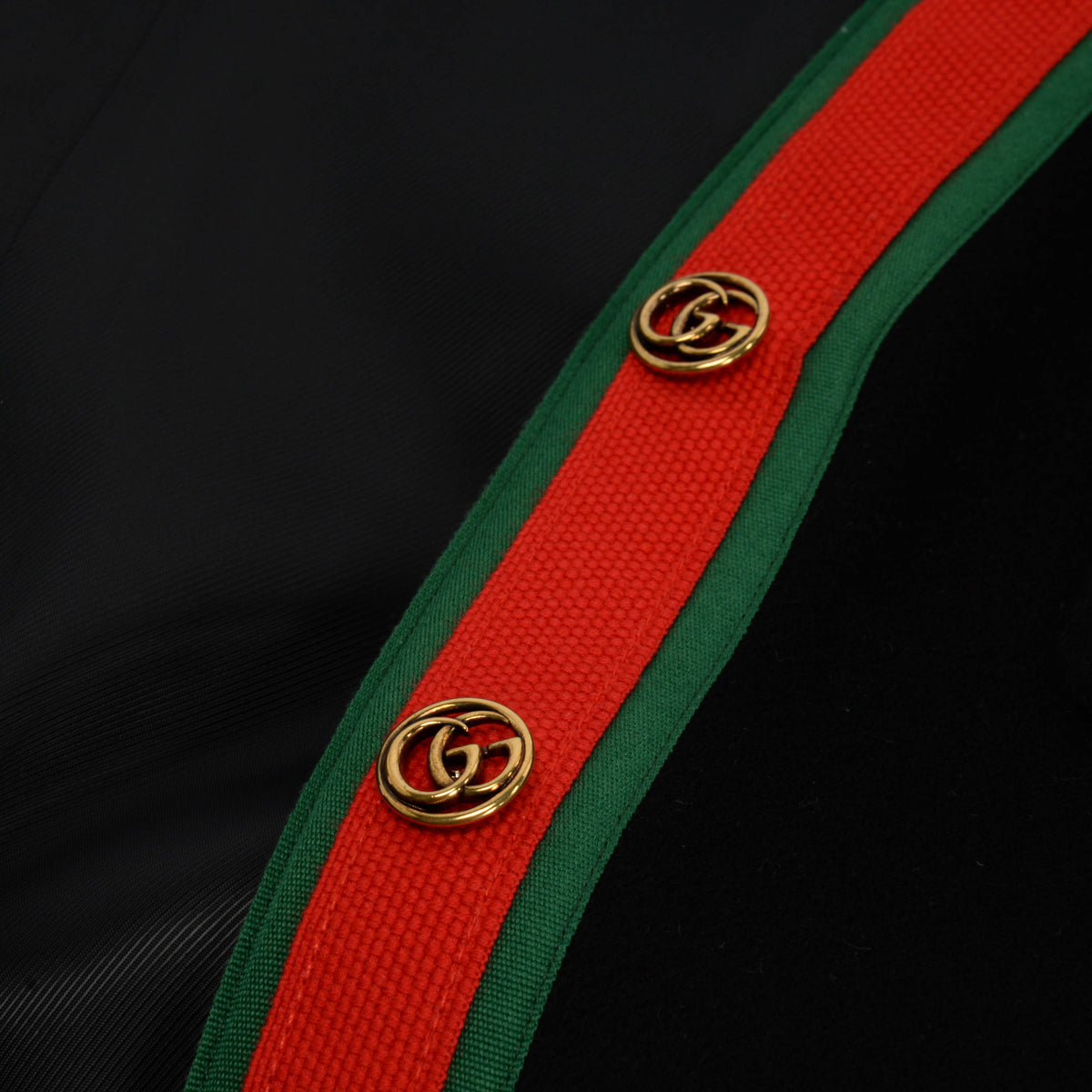 Gucci Black Wool GG Web Trim Longline Coat IT 42