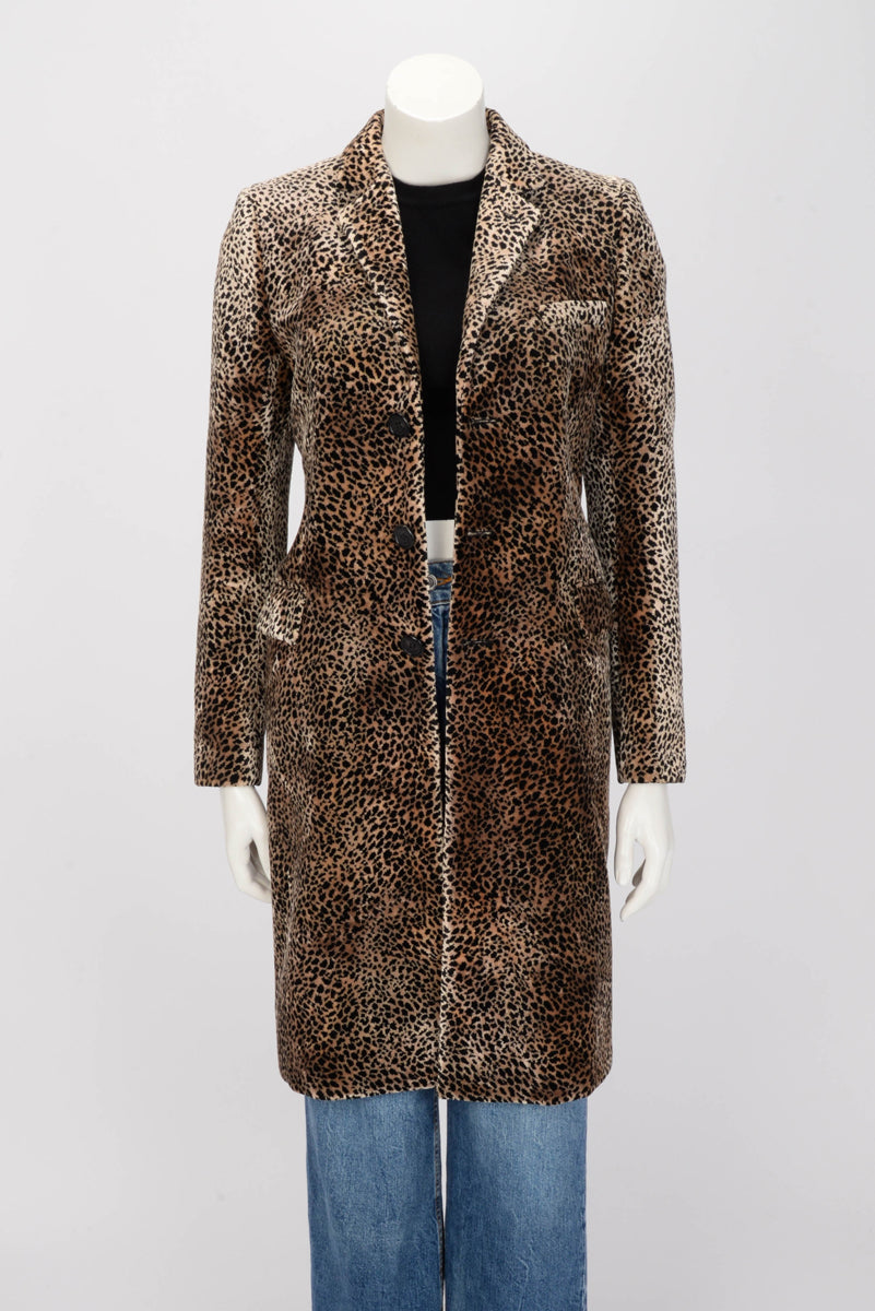 Saint Laurent Leopard Print Velvet Coat FR 36