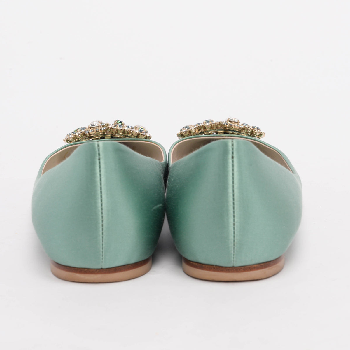 Roger Vivier Sage Green Satin Efflorescence Ballerina Flats 41.5