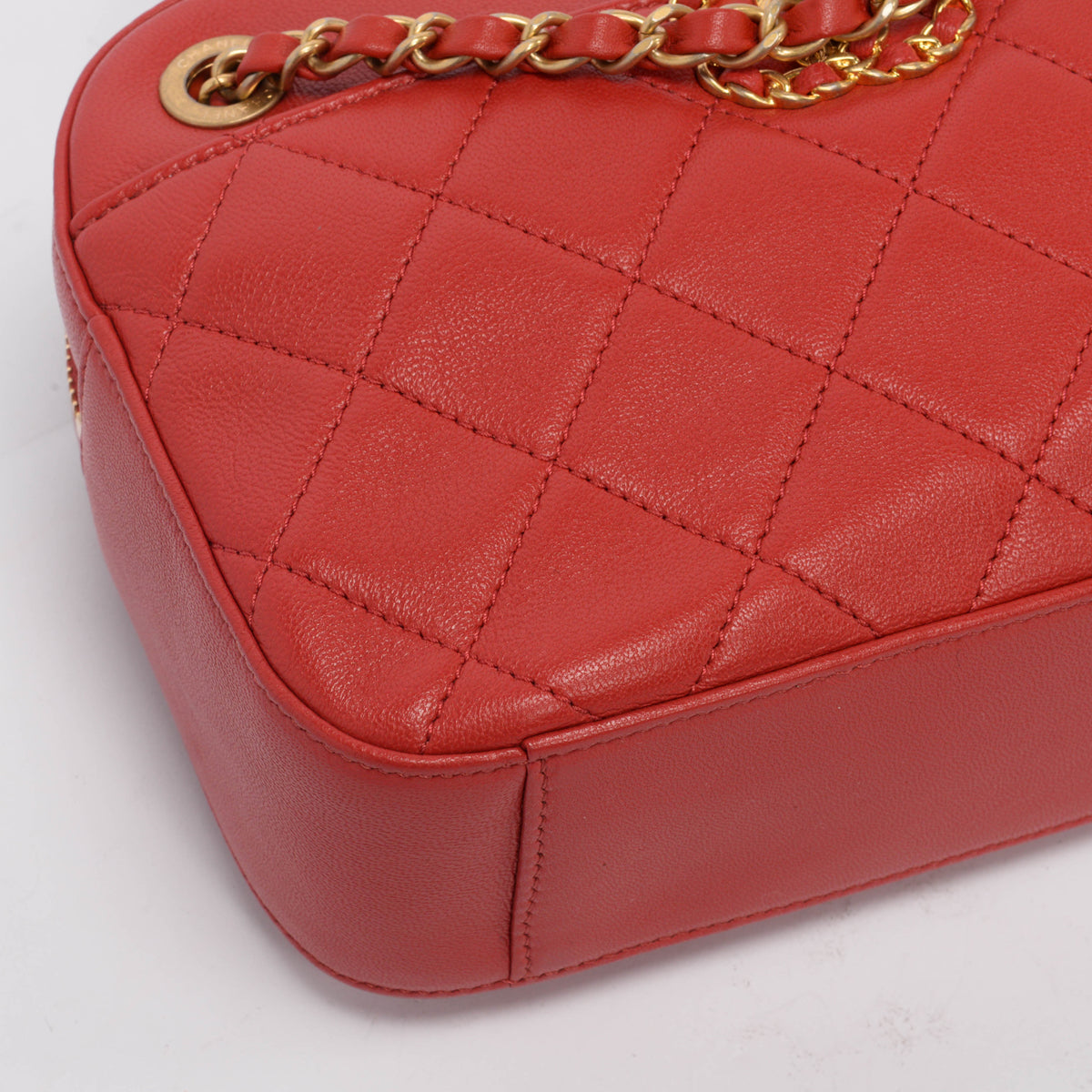 Chanel Red Quilted Lambskin Chain Infinity Camera Case