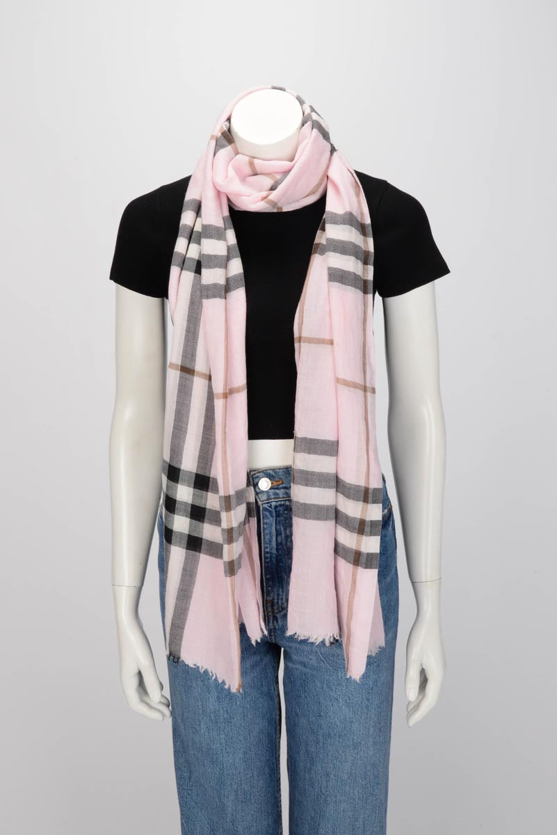 Burberry Pink Wool & Silk Check Scarf