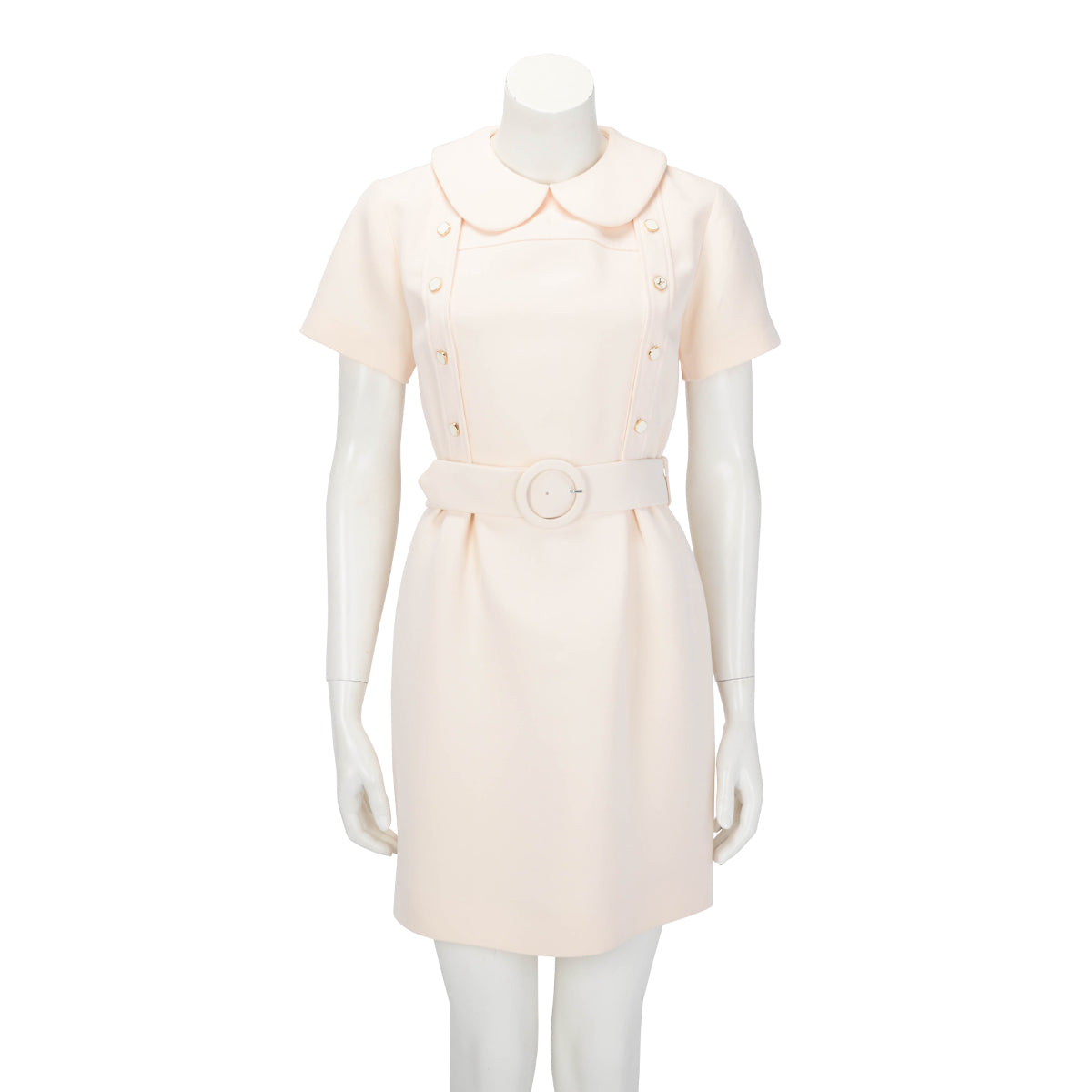 Louis Vuitton Cream Peter Pan Collar Belted Dress FR 38