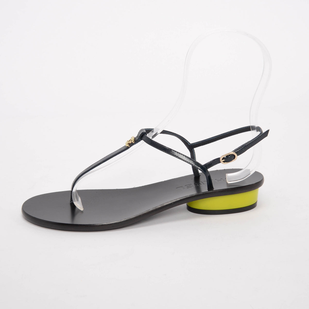 Chanel Green Patent CC Thong Sandals 37