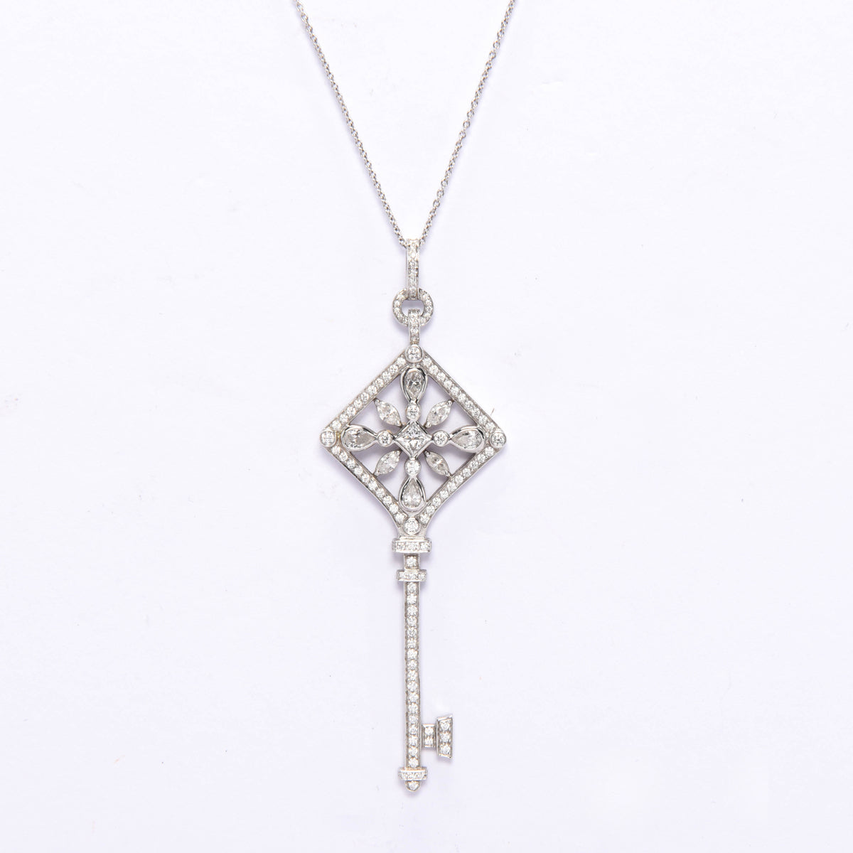 Tiffany & Co Platinum & Diamond Square Kaleidoscope Key Pendant Necklace