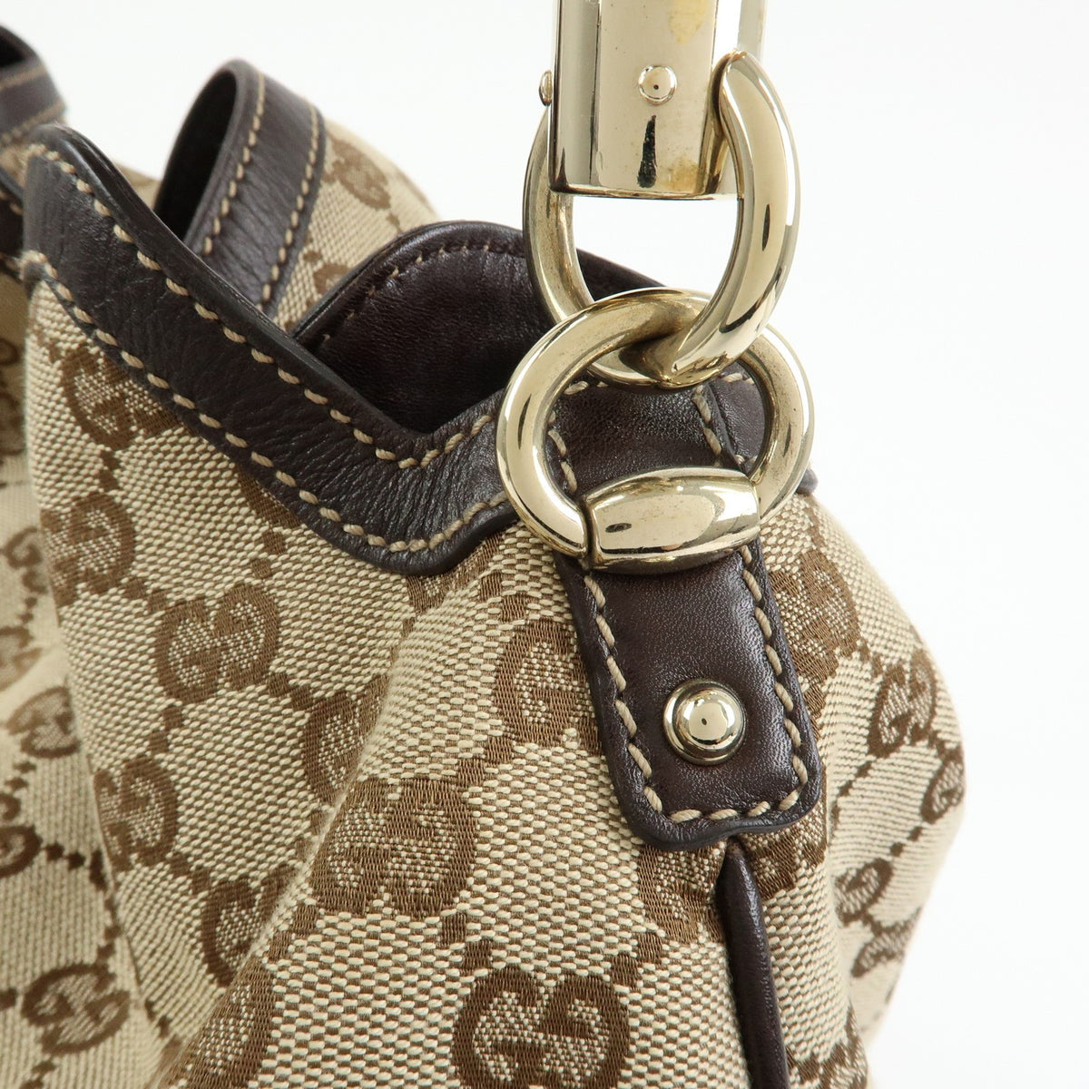 Gucci Beige GG Canvas Bamboo Peggy Hobo Bag