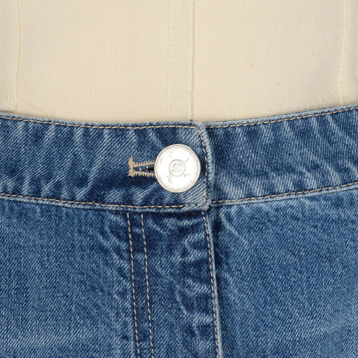 Chanel Blue Denim CC Frayed Hem Jeans FR 50