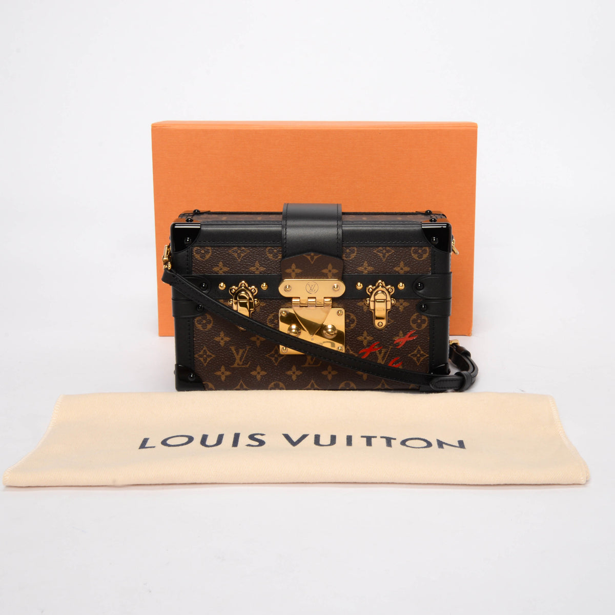 Louis Vuitton Black Leather & Monogram Petite Malle