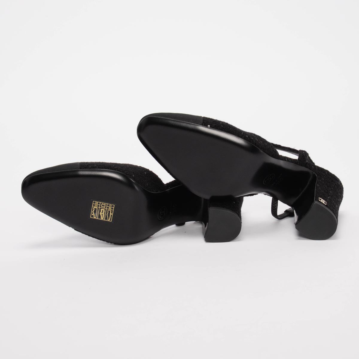 Chanel Black Sequin Tweed Slingback Pumps 38
