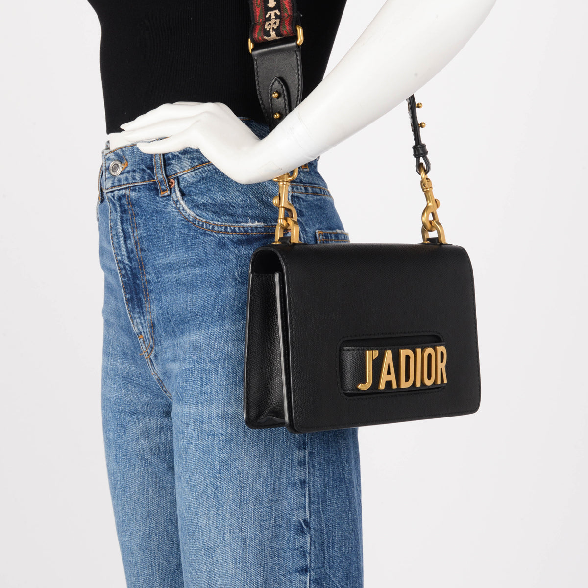 Dior Black Grained Calfskin J'Adior Flap Bag + Bohemian Strap