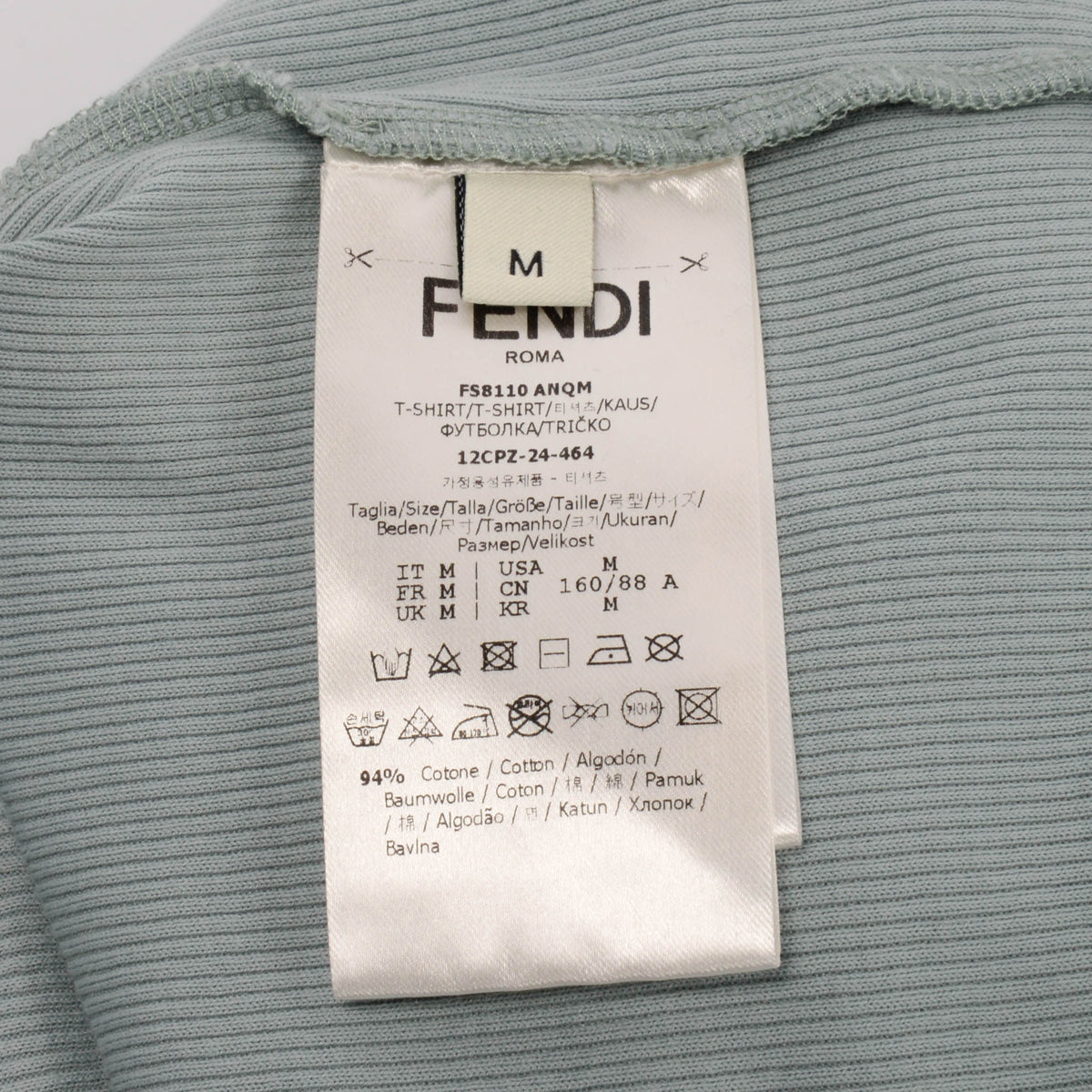 Fendi Blue Ribbed Cotton Logo Tee M