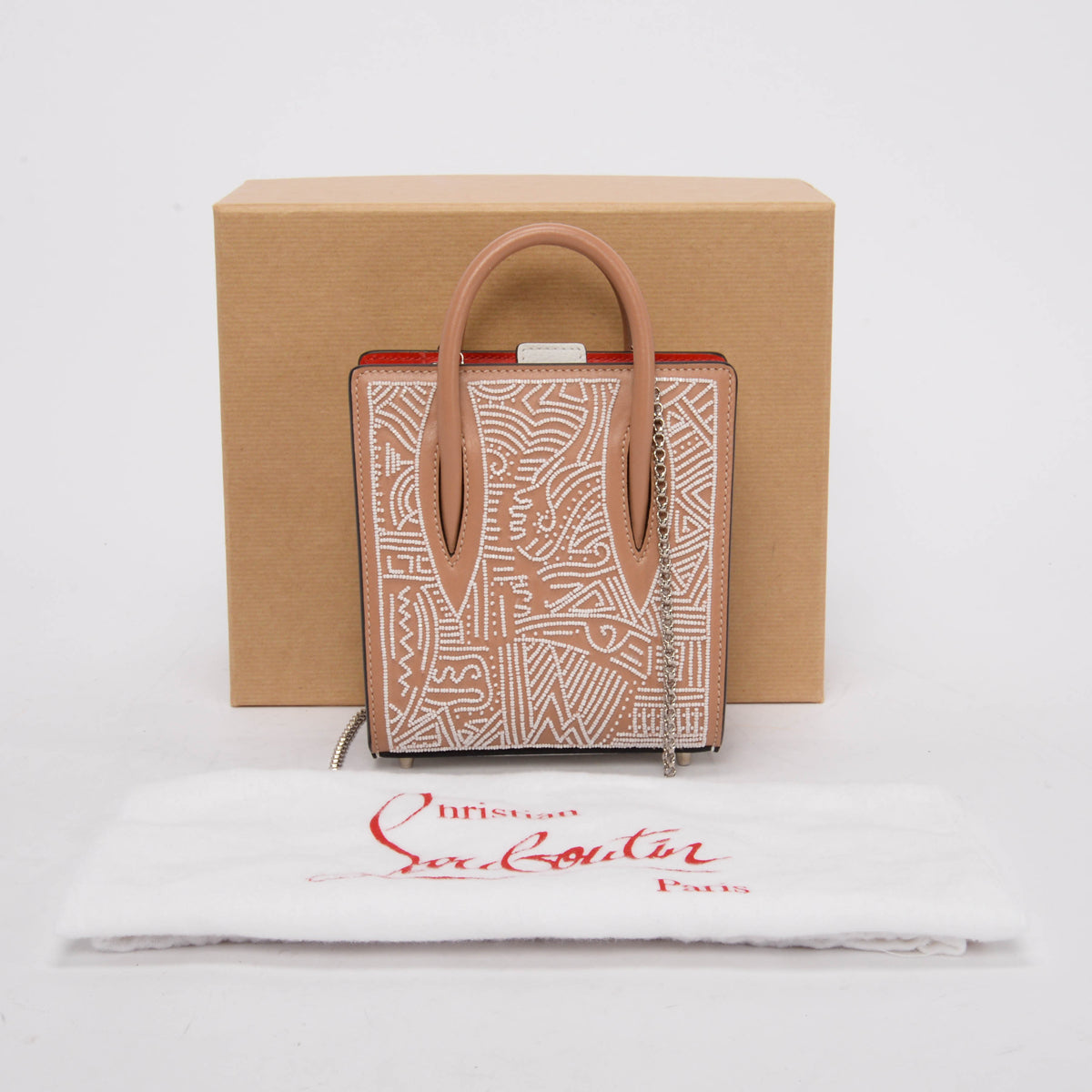 Christian Louboutin Nude Calfskin Beaded Nano Paloma Bag